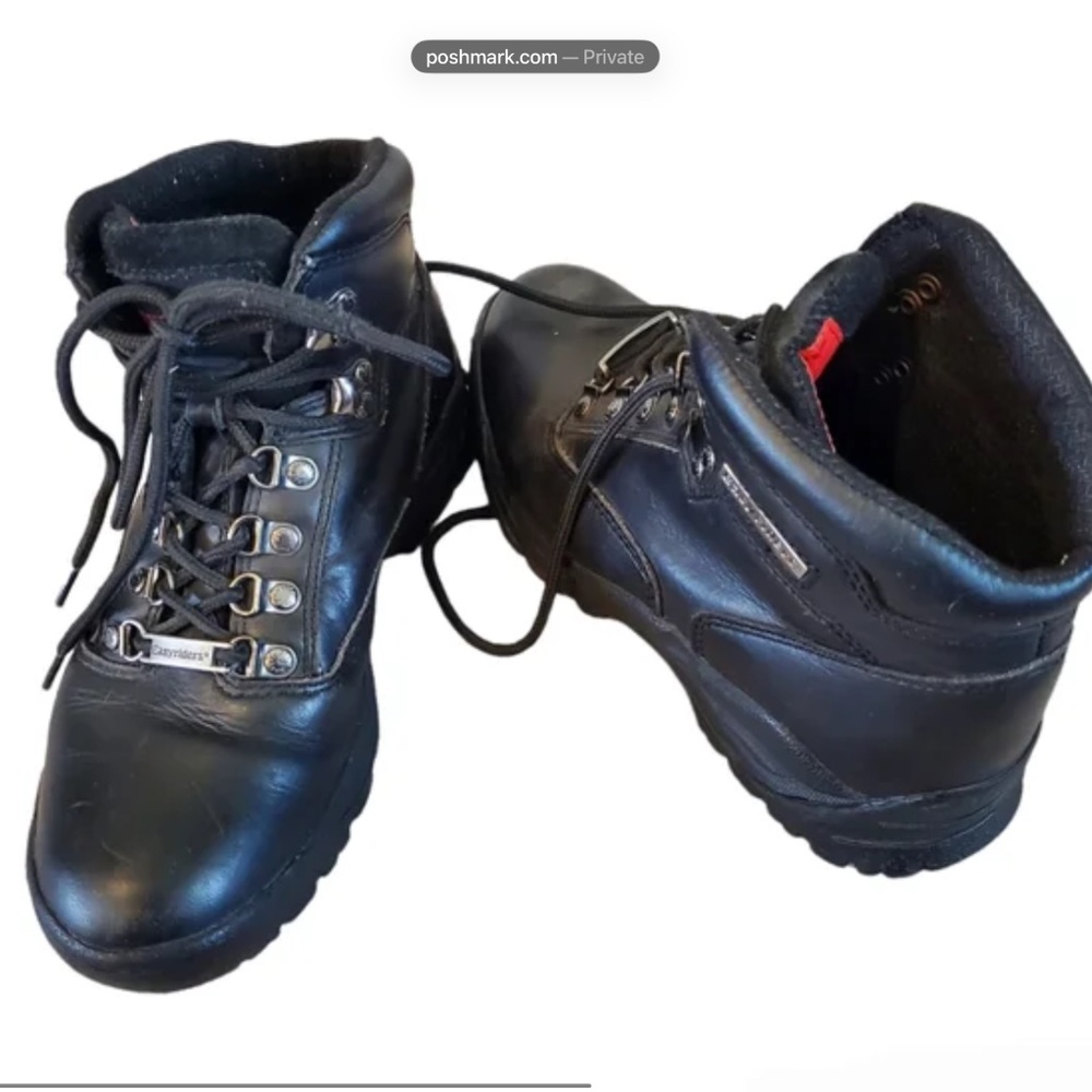 Easyriders womans steel toe leather black moto boots biker motorcycle sz 8m Y2K